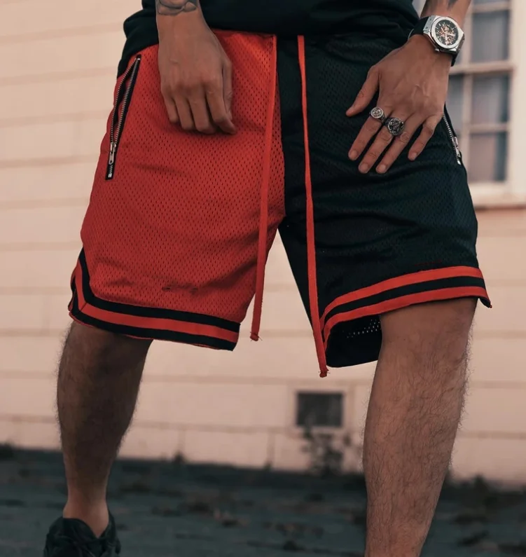 

Mens Personality Color Contrast Shorts Running Quick-dry Breathe Loose Basketball Sports Mesh Shorts, Picture shown