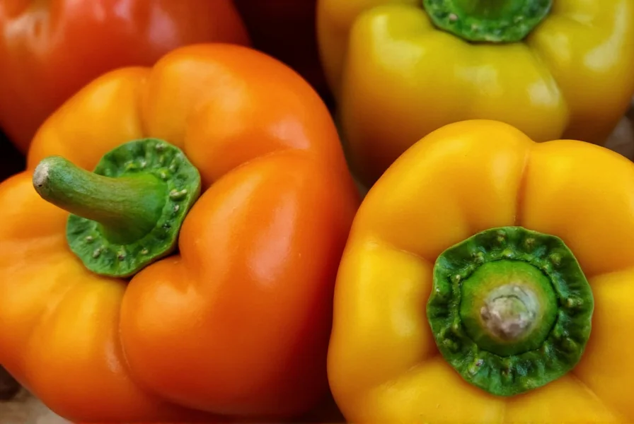 Close-up of Apollo pepper fruits showing characteristic blocky shape and thick walls at various color stages