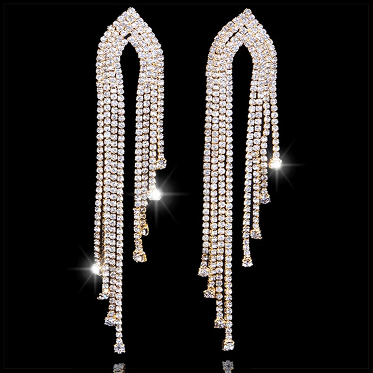 

European and American full diamond long tassel earrings Fashion multi-layer bohemian cross-border hot style earring, Picture shows