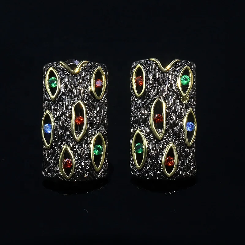 

Original Design Bohemian Vintage Stud Earrings for Women Multicolor Zircon Black Gold Tungsten Retro Cocktail Earrings