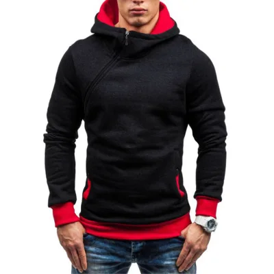 

Autumn and Winter Diagonal Zipper Fleece Hoodies Mens Casual Hoodie Shirt Top Jacket Coat