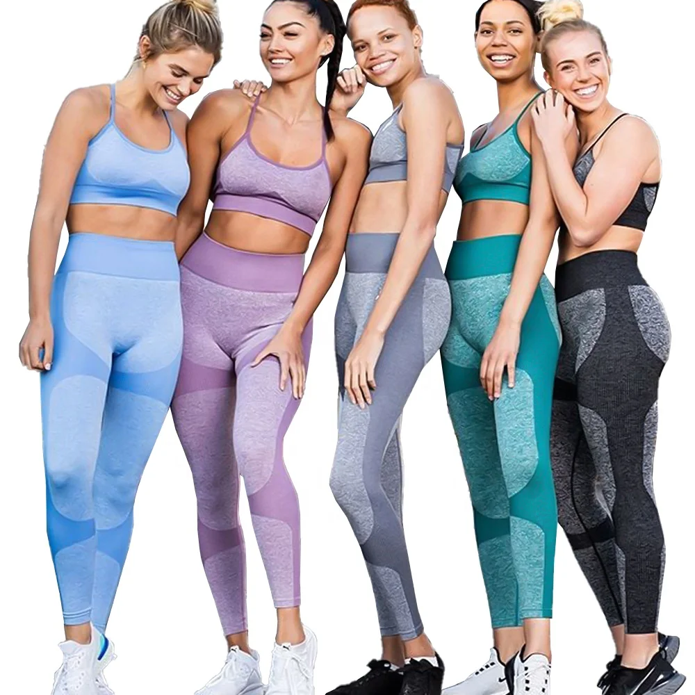 

Texupday High Quality Outfit 2 Pieces Yoga Leggings Sports Bra Gym Seemless Ribbed Yoga Set Women Workout Cloths Apparel, Customized colors