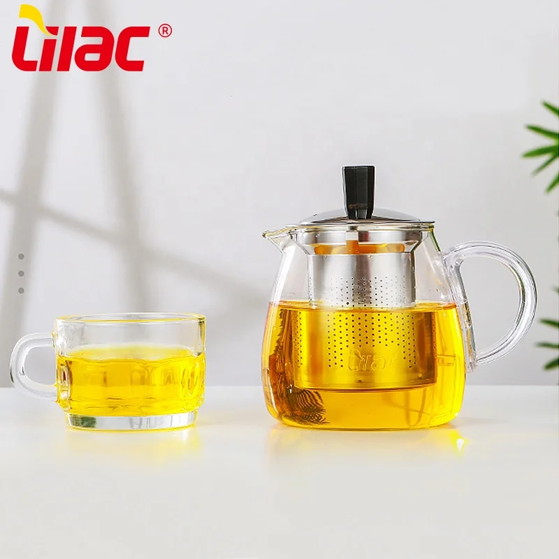 

Lilac BSCI SGS LFGB 550ml wholesale blooming tea glass teapots small glass tea pot with stainless steel strainer inside infuser