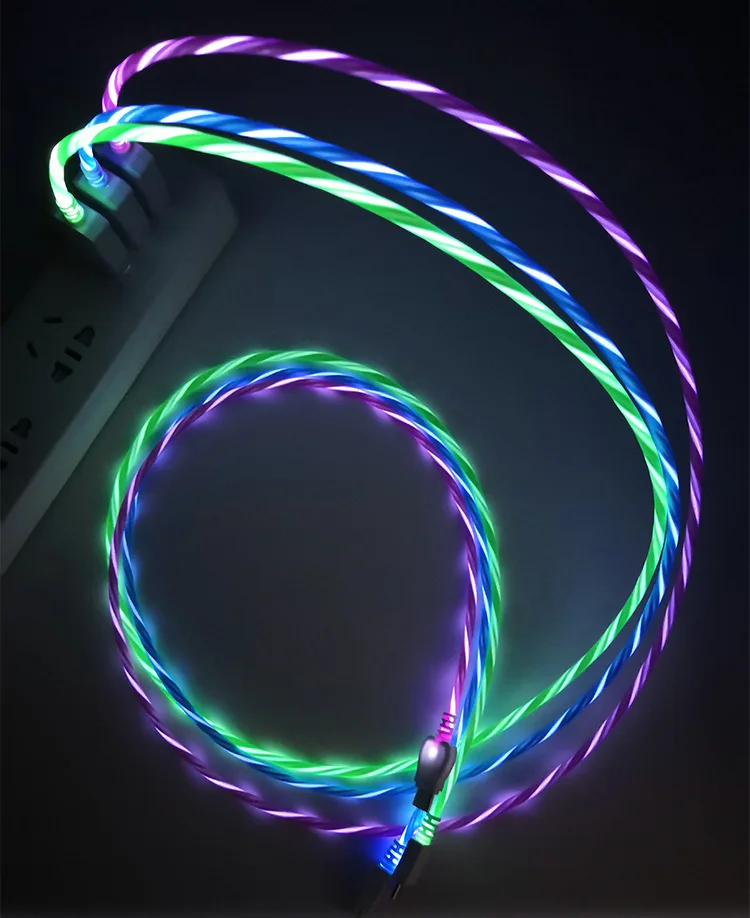 

1 cable 3 magnetic plug, Light Up Shining LED Flowing magnet charging USB cable 3 in 1 USB cable, Blue, green, pink, white