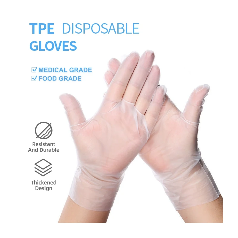 

Embossed Polyethylene Soft Syntectic 40 Micron Plastic Surgical Food Grade Blue Elastic Disposabletpe Film Roll Tpe Gloves, Clear and blue