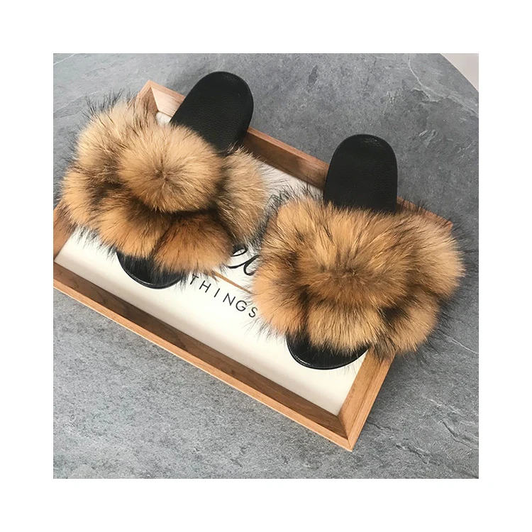 

Breathable Furry Slipper Ball Shape Women Fuzzy Slippers Fashion Fox Furnew Women Sandals, Customized color