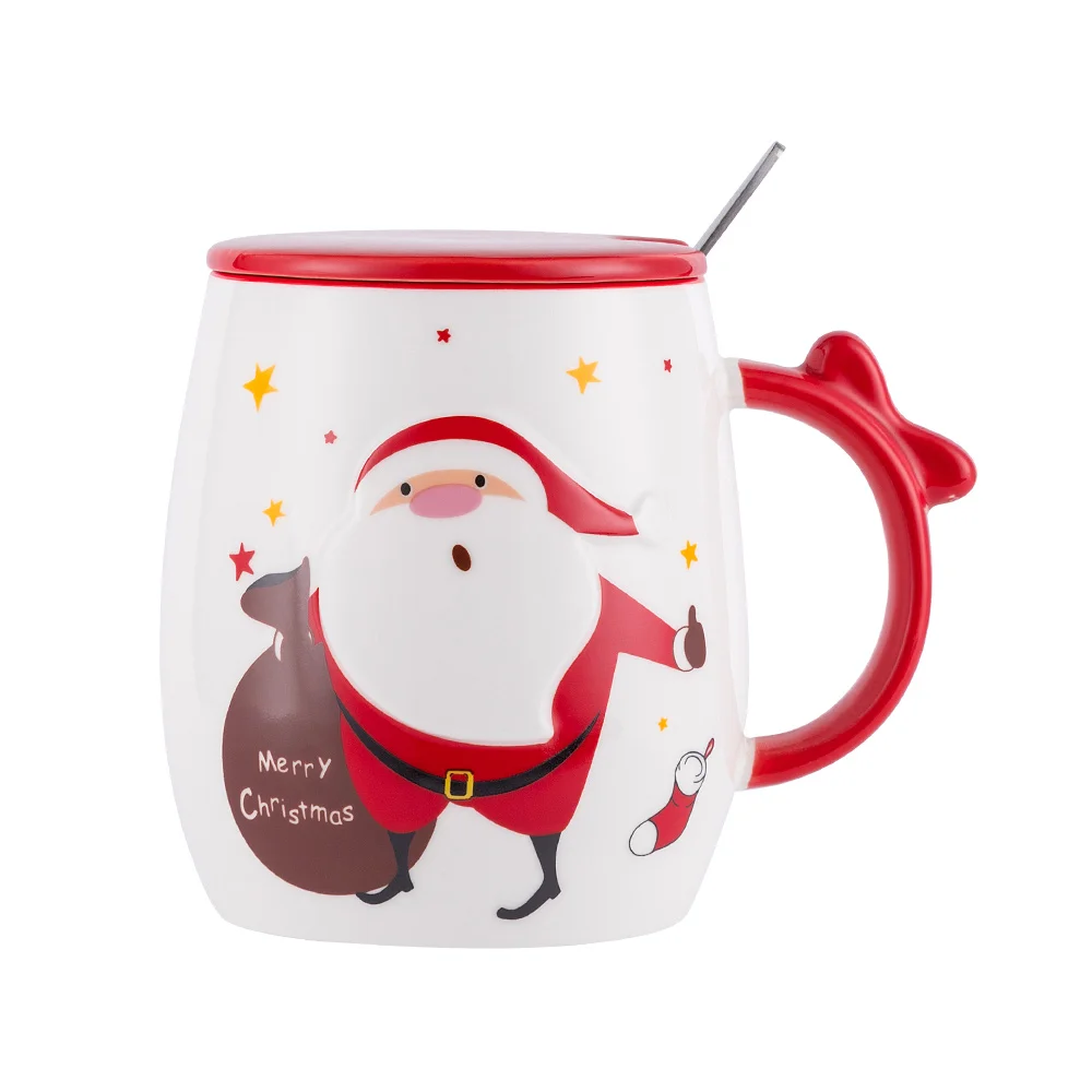 

Creative Christmas Gift Large Capacity 3D Milk Cup Coffee Ceramic Mug With Lid Spoon For Holiday