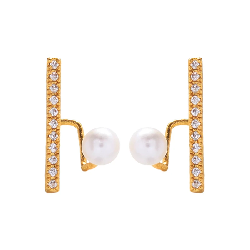 

de912229 Korean Style Fashion Copper Zircon Diamond-encrusted Pearl Creative Earrings, As pictures
