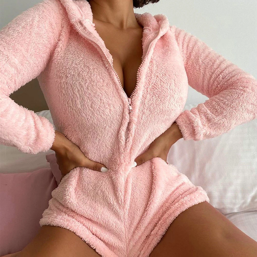 

Sexy Hooded Casual Zipper Shorts Onesie Women Sexy Bodycon Bodysuit Jumpsuit Rompe, Shown