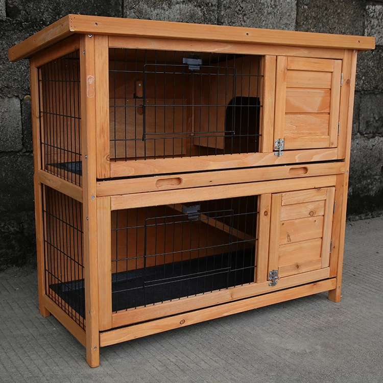 Wooden Rabbit Hutch Backyard Bunny Cage Multilayer Luxury Pet House