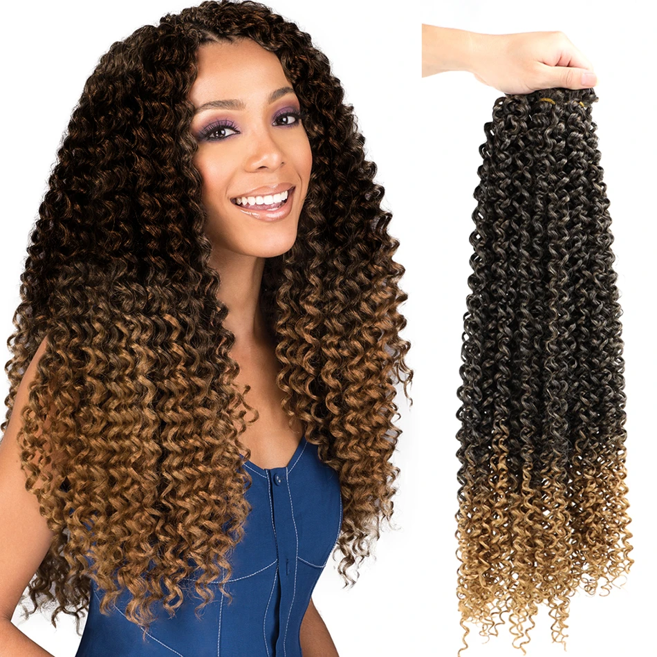 

Deep Wave Twist Crochet Hair Natural Synthetic Braid Hair Two Tone Braiding Hair Extensions Afro Kinky Twist Bulk, Natural black, brown, blonde, two tone color