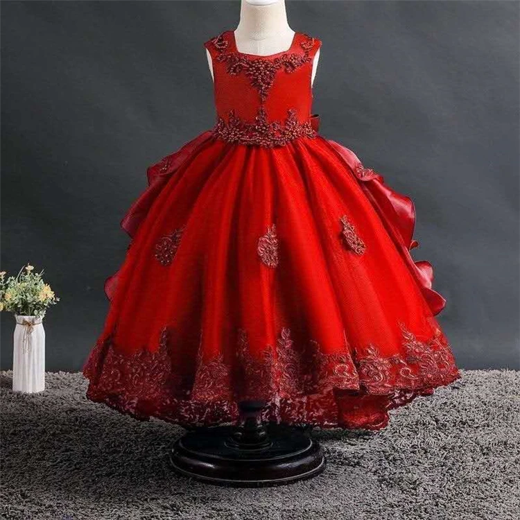 

summer princess dress cotton girls birthday party dress kids girls clothes kids costume red dress with bowknot for girls toddler, Red custom