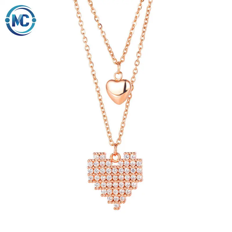 

2021 Rose gold simple design Diamond heart double layers clavicle chain wholesale