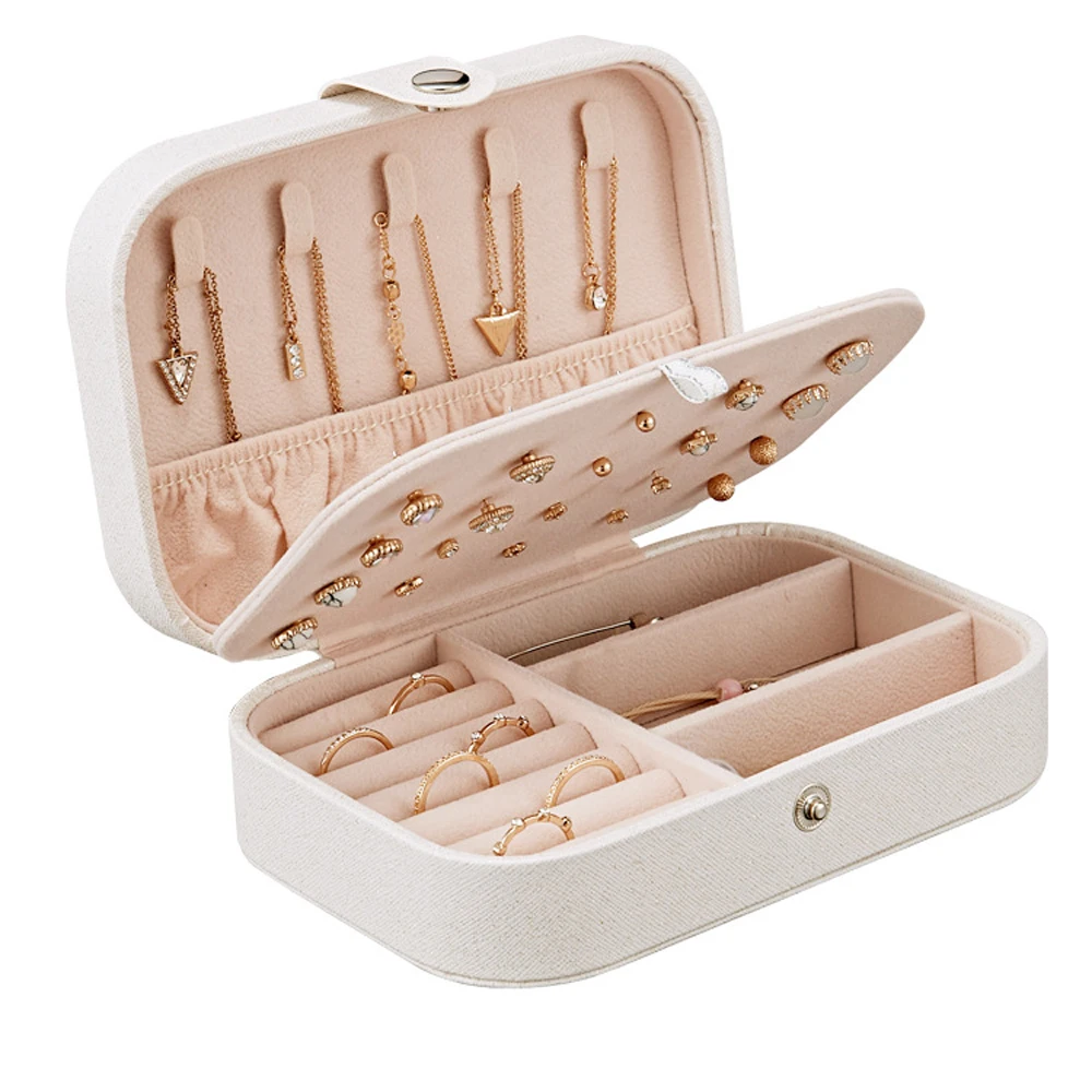 

N980 Wholesale PU Leather Multi function ring necklace storage travel Portable jewelry box for women, 3 colors