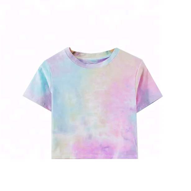 

Custom Summer Women Cool Light-purple Tie Dye Round Neck Casual Crop Tee