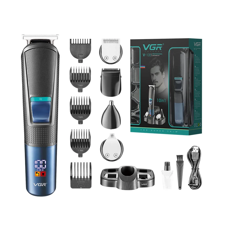

VGR V-108 5 in 1 mens grooming kit professional electric shaver beard and nose hair trimmer barber hair clipper set
