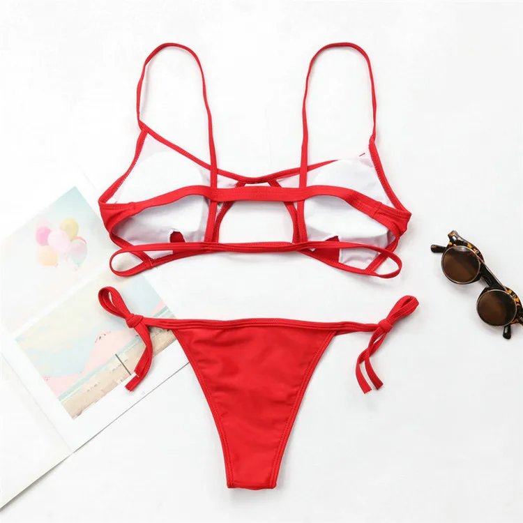 

Sexy Girls Micro Bikini Halter Open Front Black Thong Women Swimwear Bikini