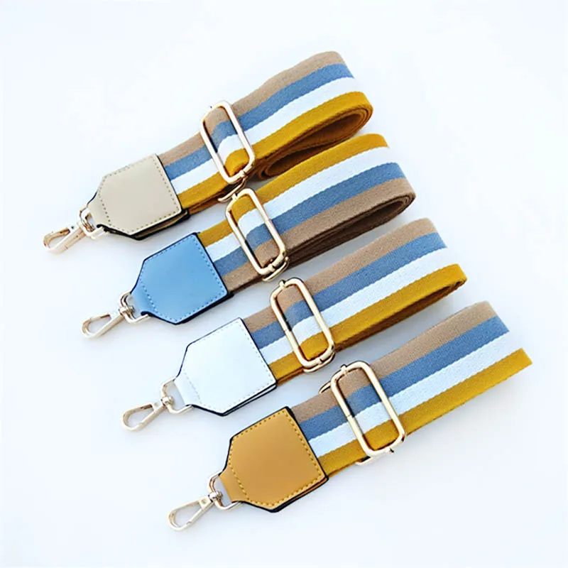 

Meetee B-J135 Color Striped Cotton Webbing Bag Accessories Adjustable Crossbody With Leather Long Shoulder Strap