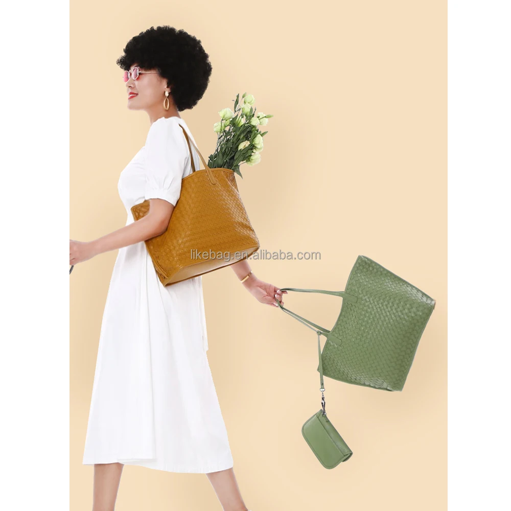 

LIKEBAG fashion luxury women tote bags casual woven style women handbags pu leather totes shoulder bag for 1set 2 pcs