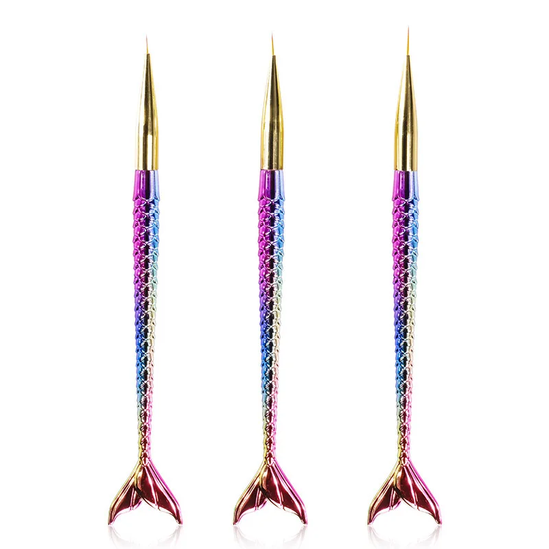 

Top Sale OEM New Design Gold Paint Brush Nail Mermaid Tail Handle Gradient Synthetic Hair Nail Art Paint Brush, Customized color