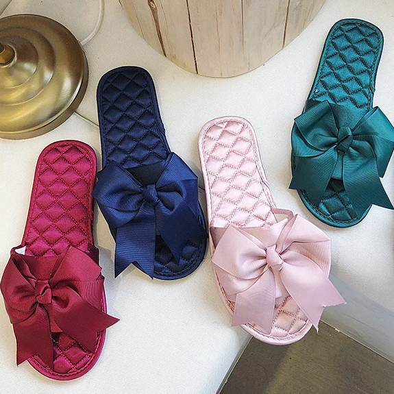 

Hot Sale Women's Fashion Spring Summer Fabric Rubber Fabric Flat Bow home Slippers women's sandal shoes