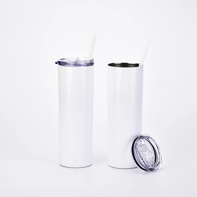 

650ml Skinny White Straight Blank Stainless Steel Tumbler Cups In Bulk With Straw