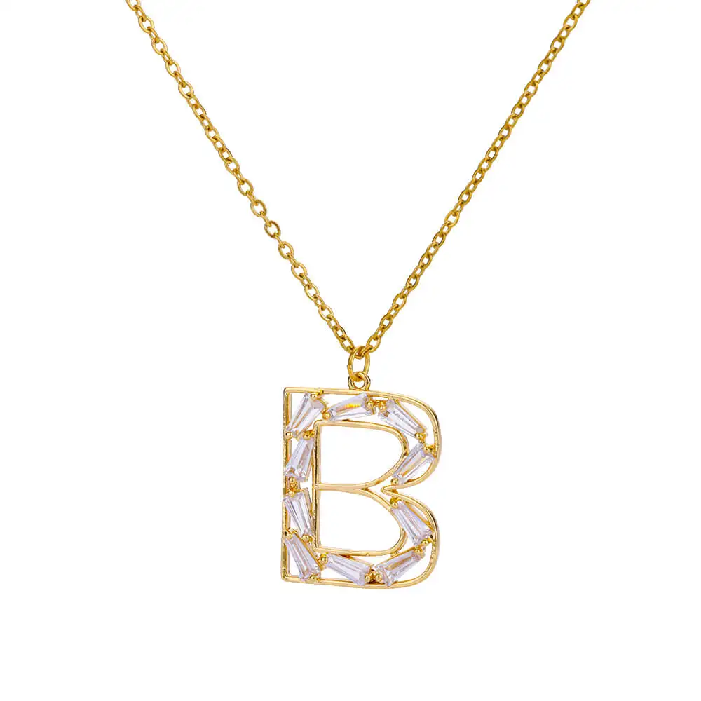 

18K Gold Plated Cubic Zirconia Initial B Necklace | Letter Dainty Necklaces for Women
