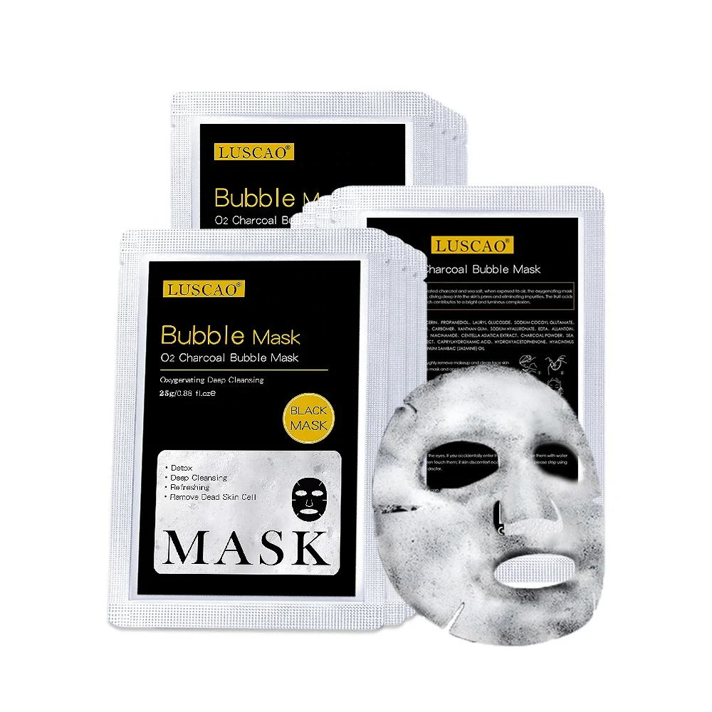 

Private Label Deep Cleansing Moisturizing Detox Oxygen O2 Charcoal Black Face Facial Bubble Mask Sheet