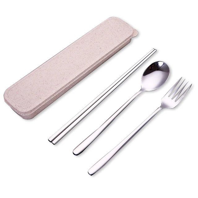 

Creative portable three-piece tableware set of chopsticks spoons and forks 304 stainless steel dinnerware gift set, Colorful