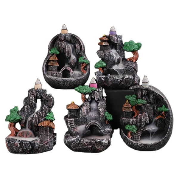 Unique Gift Resin Mountain Censer Backflow Incense burner Waterfall Fountain Ceramic Holder Gift Cones Incense Home Decor Craft