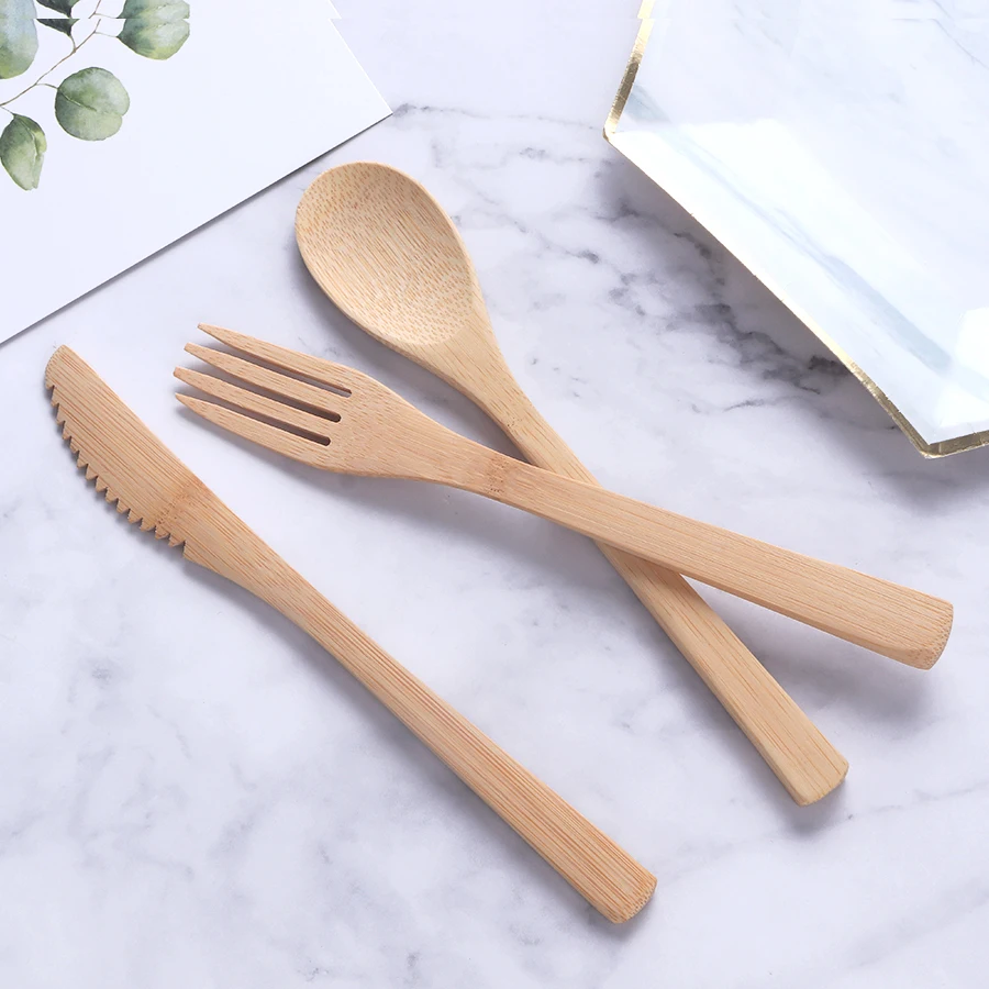
wholesale 6pcs eco friendly travel picnic flatware natural reusable bamboo cutlery set 