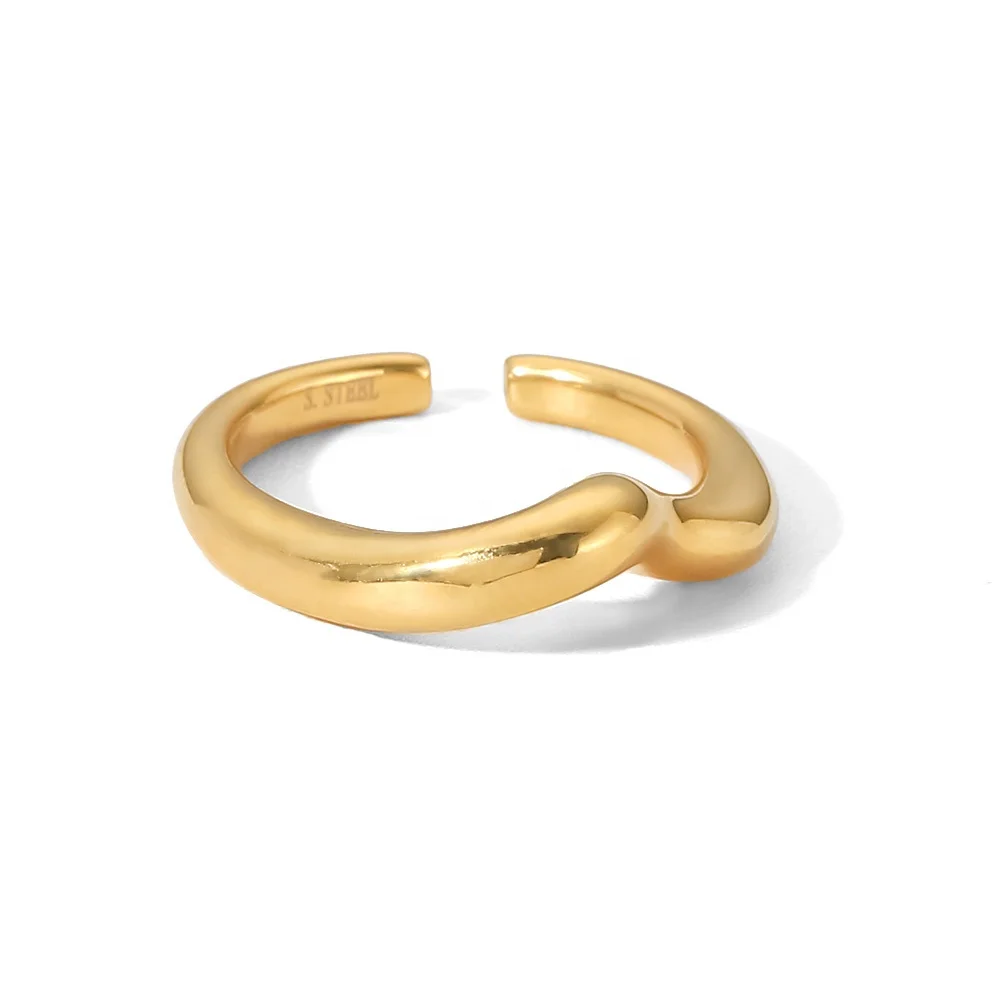 

18k Gold Silver Plated Geometric Water Wave Adjustable Stainless Steel Stacking Rings For Ladies Gift