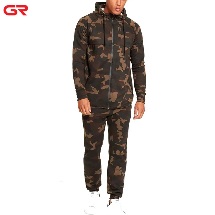 Custom Latest Design Fitted Tracksuit Camouflage Printed Men Sweatsuit Sets