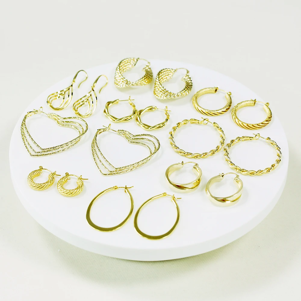 

2021 trendy wholesale girls ladies women charm luxury geometric twist gold plated triple large big hoop earrings
