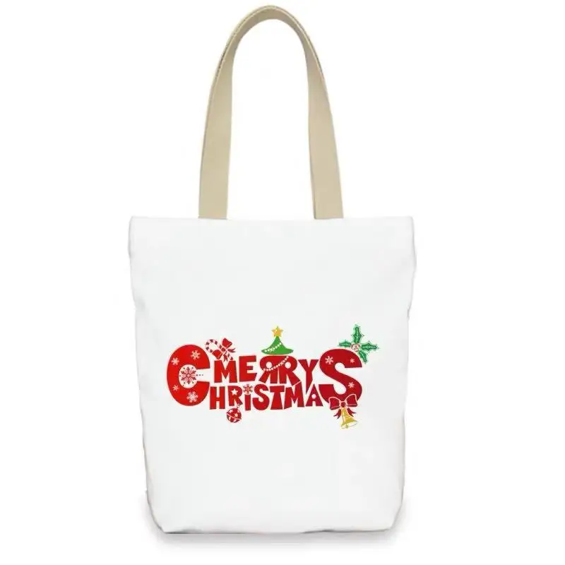 

high quality big capacity customized colorful canvas tote handle bag for Christmas decorations
