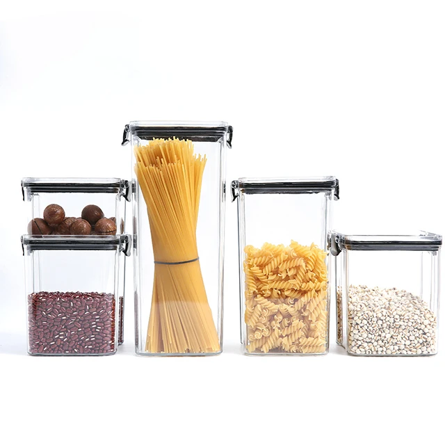 

460ml Food grade plastic food cookie kitchen square sealed jars storage with lids in bulk