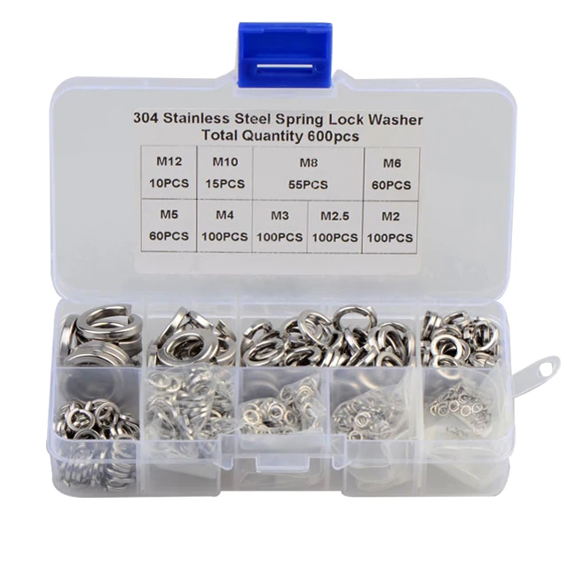 

Cross border 600pcs m2-m12 stainless steel 304 DIN127 spring washer package