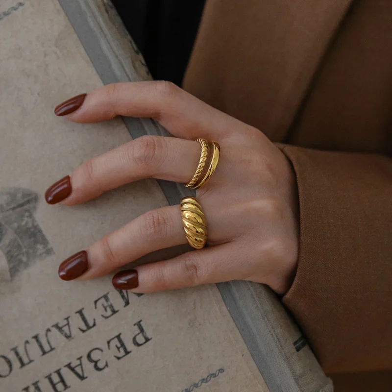 

Double chain ring Female geometric smooth chain index finger ring minimalist ring