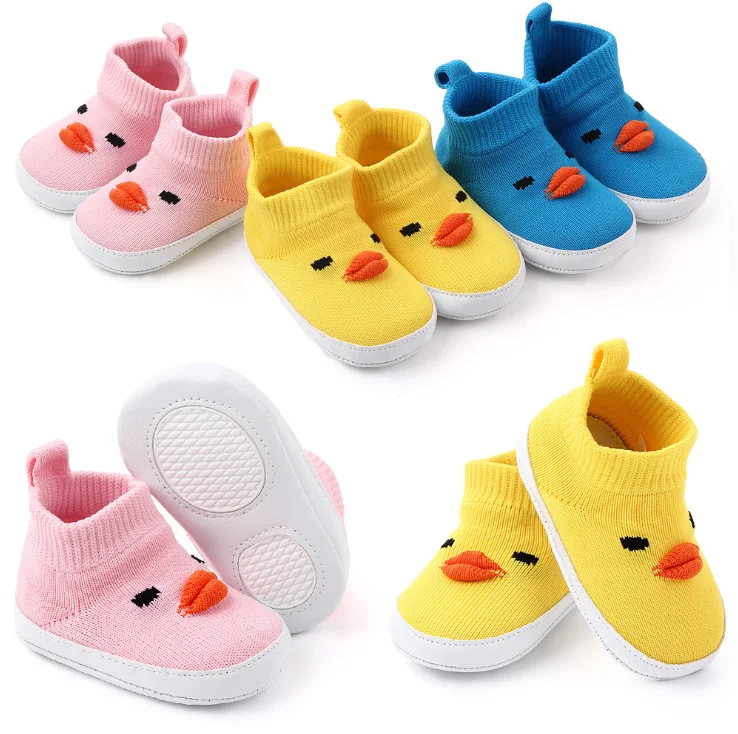 

Wholesale Cute Rubber sole Cartoon animal Toddler infant anti-slip baby knit shoe, Yellow,blue,pink