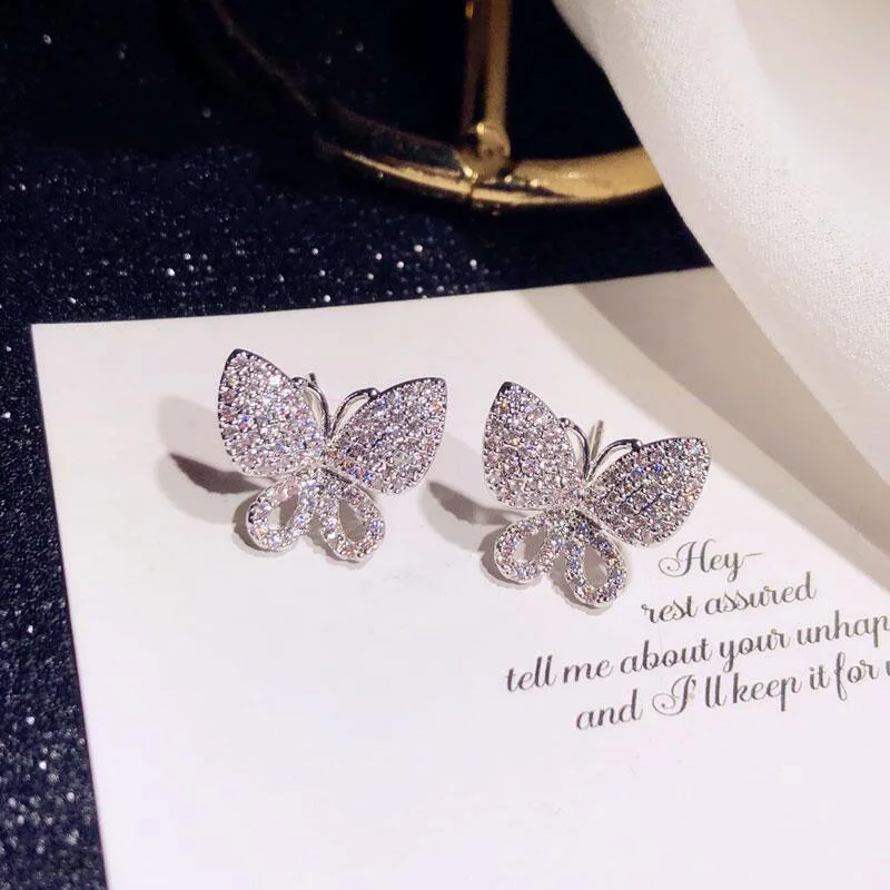 

Elegance Have Temperament 925 Sterling Silver Needle Butterfly Hoop Earrings Rhinestone Earrings, Picture
