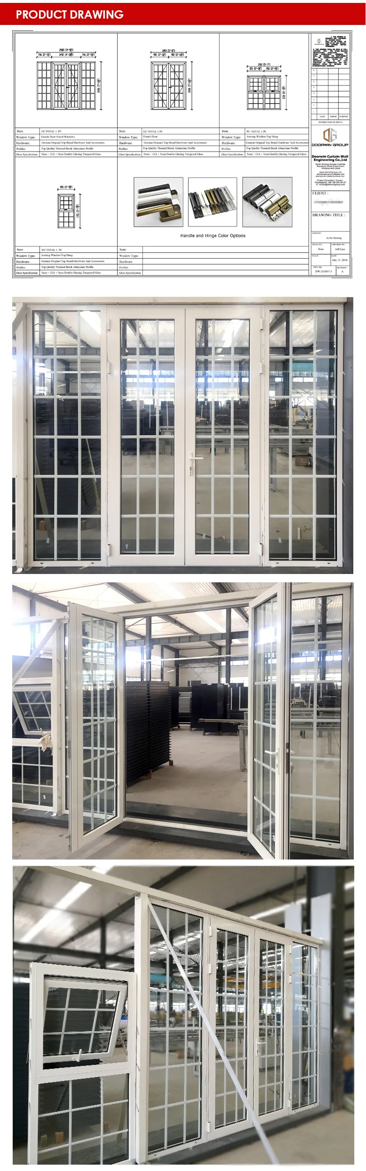 White Powder Coating Aluminium Awning Casement Windows With Grill Inside Glass For Modern Houses