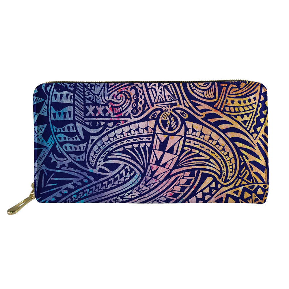 

Long Pu Cheap Wallet Purse For Ladies Polynesian Tribal Custom Print Wallet For Women Fashion Zipper Female Wallet Card Holder