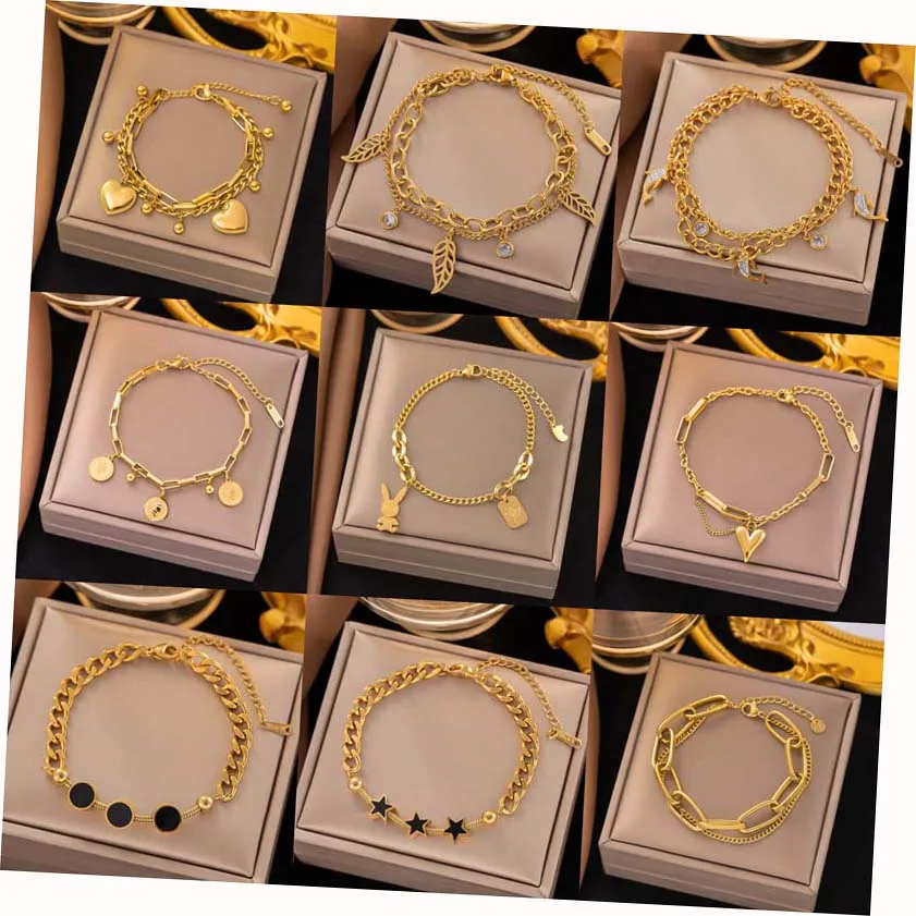 

Stainless Steel Gold Color Thick Chain Bracelet For Women Fashion Charm Link Bangle Jewelry Party Wedding Gifts