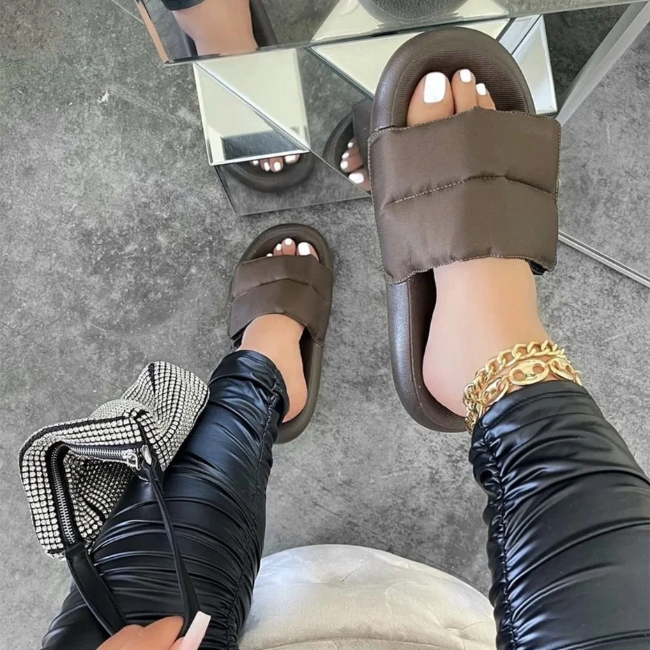 

Women Shoes Summer Square Peep Toe Rubber Low Heels Flat Slippers Slides Women Sandals Ladies Wholesale, 4 colors