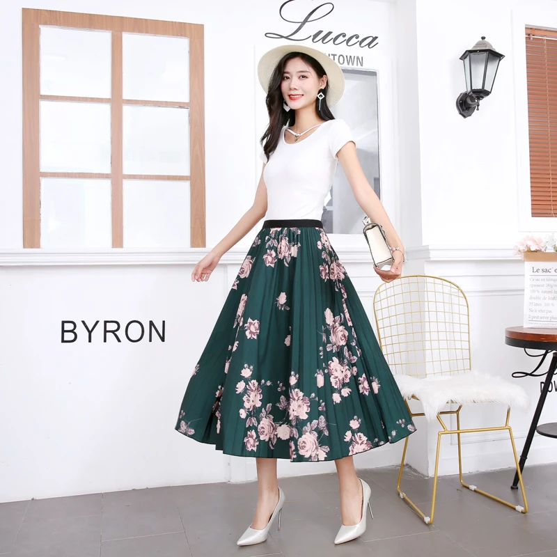 
KEYIDI Casual Fashion Colorful Elastic Pleated Print Cartoon A Line Women Midi Skirt 