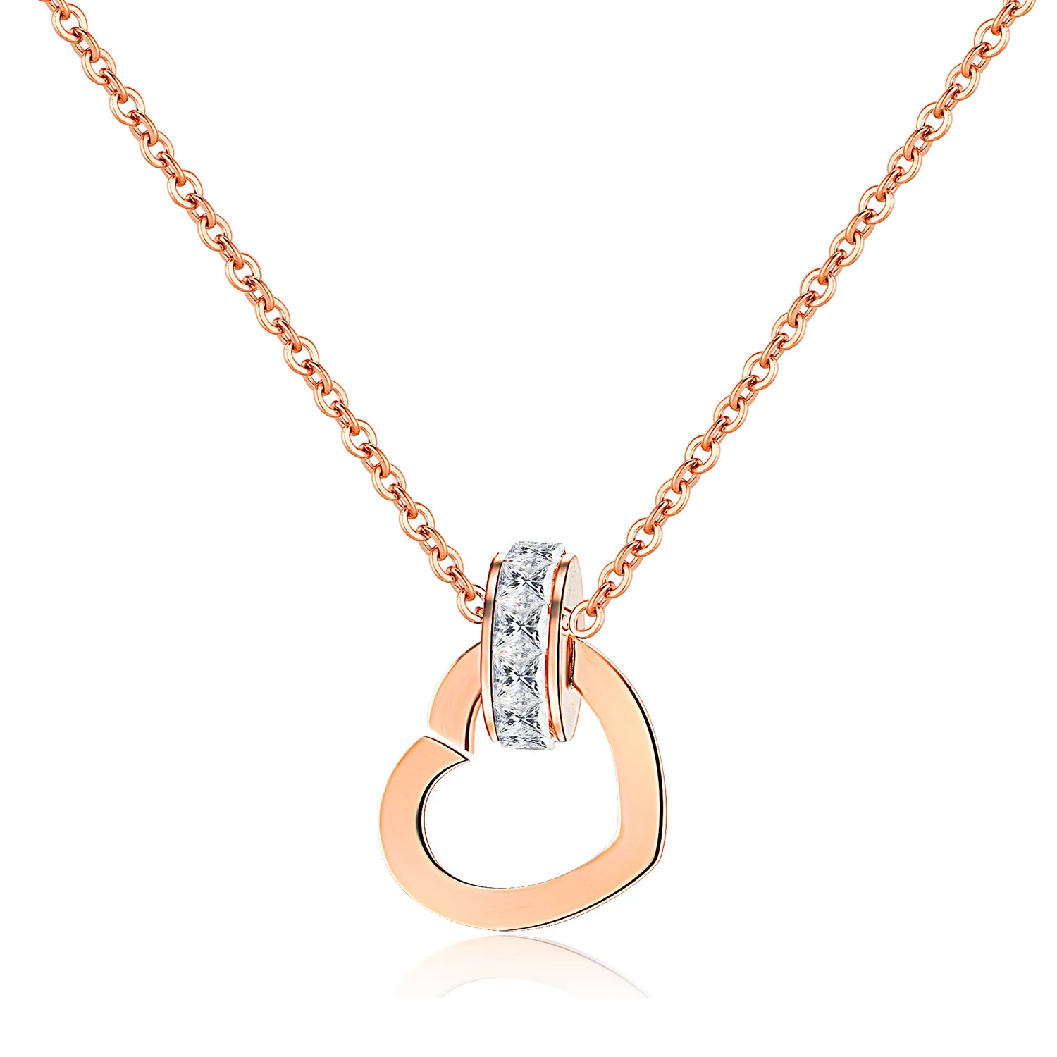 

Rose Gold Love Heart Pendant Necklace Titanium Steel Clavicle Chain Wholesale Low Price Necklace for Women