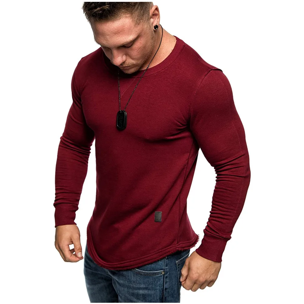 

solid color round collar long sleeve T-shirt splicing long T-shirt Direct Factory Wholesale Street Wear Loose Casual Men Printi