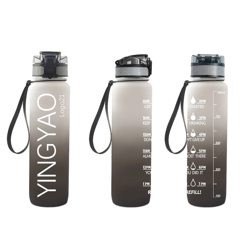 

1000ml 1L 32 oz 32oz Flip Top School Frosted Grey BPA Free Tritan Motivational Plastic Water Bottle With Time Marker