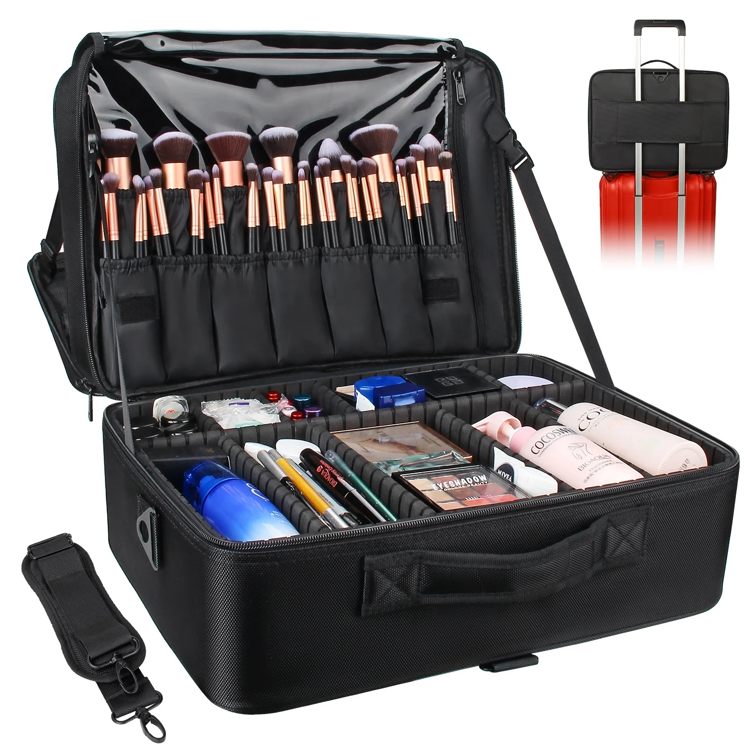 

Relavel Extra Large Professional Adjustable Dividers Strap Travel Items Makeup Organizer Cosmetic makeup bags Cases