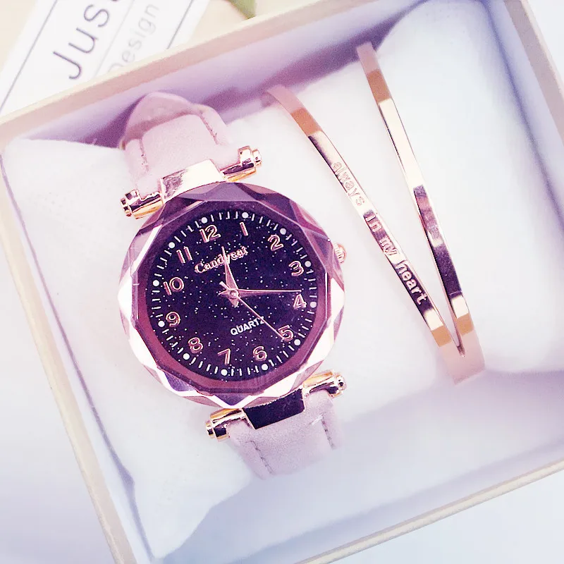 

Ladies Watches With Bracelet Set Fashion Cheap Magnetic Starry Sky Wrist Watch Casual Leather Diamond Quartz Wristwatch